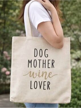 "Dog Mother, Wine Lover" Canvas Tote Bag - NWT
